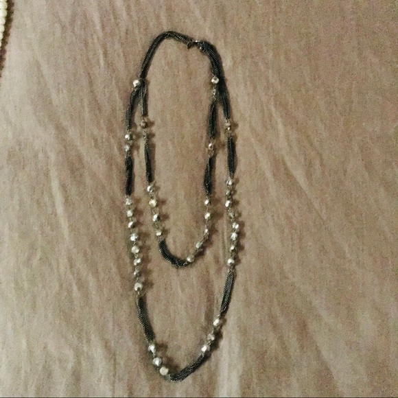 Antique look double strand necklace w/clear beads - Picture 1 of 1